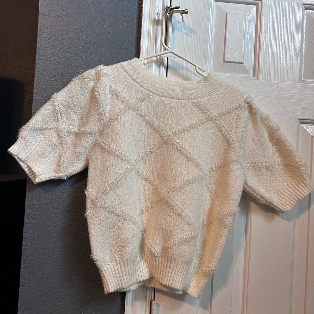 Ces Femme Women’s White Short Sleeve sweater size small